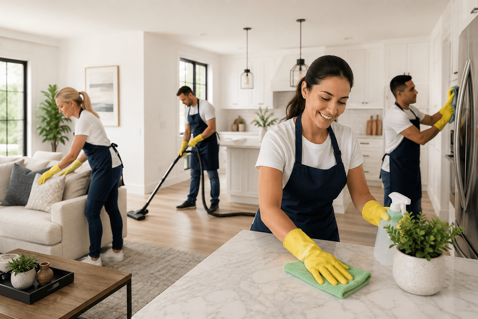 Suncoast Cleaners team cleaning a bright kitchen